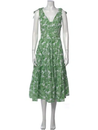 Pre-owned Carolina Herrera Printed Long Dress In Green