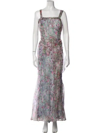 Pre-owned Carolina Herrera Printed Long Dress In Pink