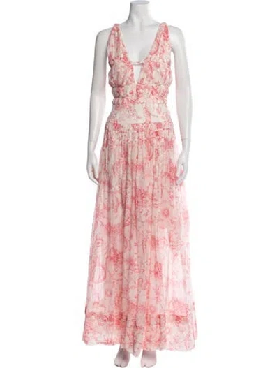 Pre-owned Carolina Herrera Printed Long Dress In Pink