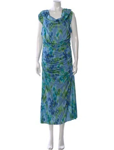 Pre-owned Carolina Herrera Printed Long Dress W/ Tags In Blue