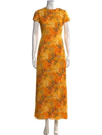 Pre-owned Carolina Herrera Printed Long Dress In Yellow