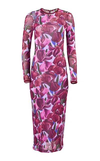 Carolina Herrera Printed Mesh Dress In Purple
