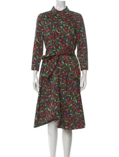Pre-owned Carolina Herrera Printed Midi Length Dress In Green