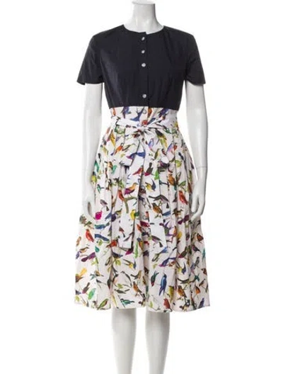 Pre-owned Carolina Herrera Printed Midi Length Dress In White