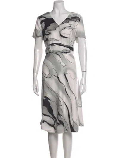 Pre-owned Carolina Herrera Printed Midi Length Dress In White