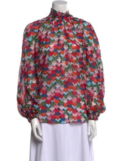 Pre-owned Carolina Herrera Printed Mock Neck Blouse W/ Tags In Pink