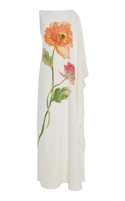 Carolina Herrera Printed One-shoulder Stretch-crepe Gown