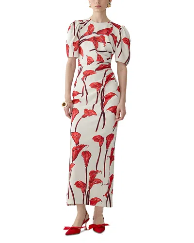 Carolina Herrera Printed Short Sleeve Ankle Dress In Multi