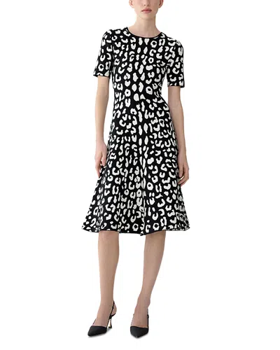 Carolina Herrera Printed Short Sleeve Fit & Flare Dress In Black