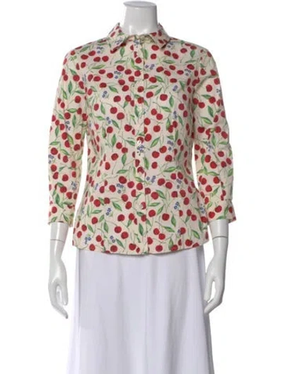 Pre-owned Carolina Herrera Printed Short Sleeve Top W/ Tags In Neutral