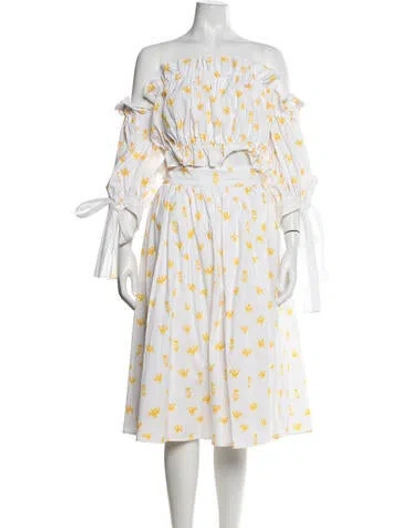 Pre-owned Carolina Herrera Printed Skirt Set In White/yellow