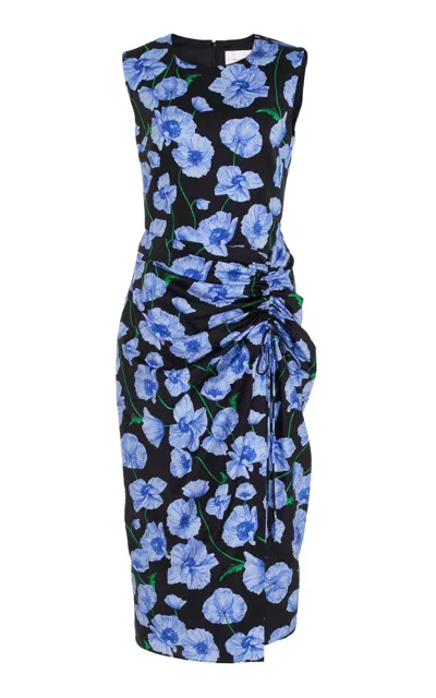 Carolina Herrera Printed Stretch-cotton Midi Dress In Black
