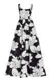 Carolina Herrera Printed Taffeta Gown In Black,white