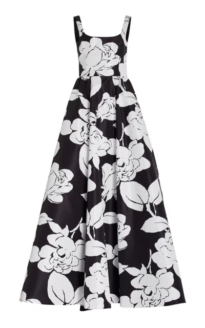 Carolina Herrera Printed Taffeta Gown In Black,white