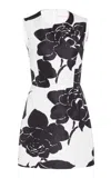 Carolina Herrera Floral-print Sleeveless Drop-waist Midi Dress In Black,white