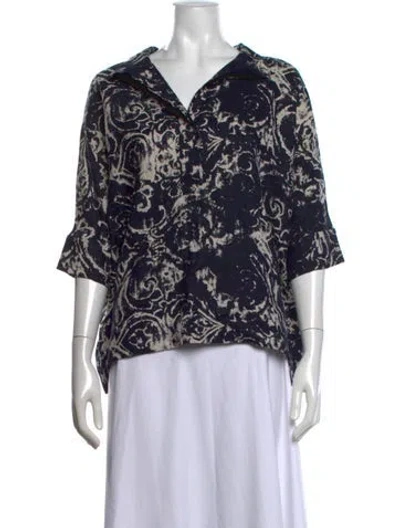 Pre-owned Carolina Herrera Printed V-neck Blouse In Blue/white