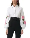 Carolina Herrera Puff-sleeve Cotton-blend Button-down Shirt In White