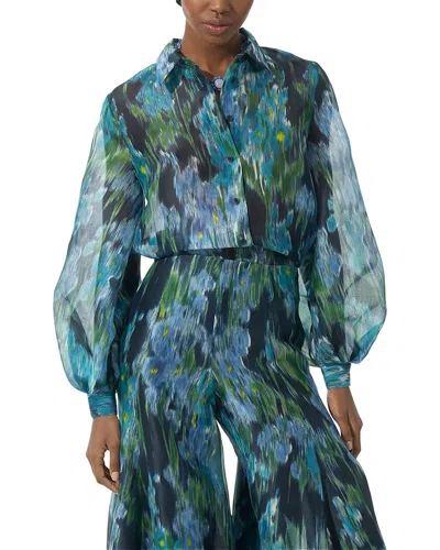 CAROLINA HERRERA PUFF SLEEVE BUTTON-DOWN SILK TOP