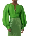 Carolina Herrera Puff Sleeve Button-down Silk Top In Multi