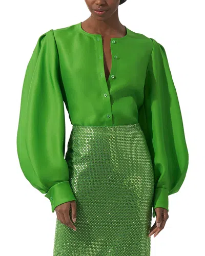 CAROLINA HERRERA PUFF SLEEVE BUTTON-DOWN SILK TOP