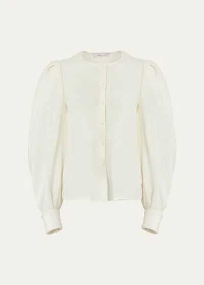 Carolina Herrera Puff Sleeve Button-front Top In White