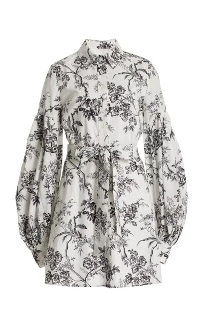 Carolina Herrera Puff-sleeve Cotton Mini Shirt Dress In Black,white