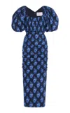 Carolina Herrera Puff-sleeve Cotton Poplin Midi Dress In Navy