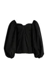 Carolina Herrera Puff-sleeve Cotton Top In Black