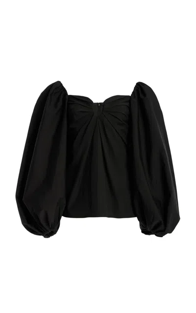 Carolina Herrera Puff-sleeve Cotton Top In Black