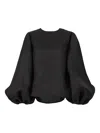 Carolina Herrera Puff-sleeve Silk Gazar Shirt In Black