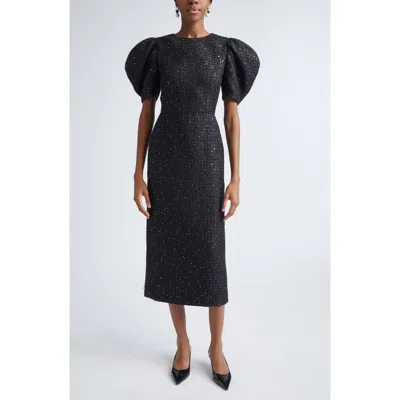 Carolina Herrera Sequin-embellished Metallic Tweed Midi Dress In Black