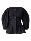 Carolina Herrera Pleated Cotton-blend Sateen Jacket In Black
