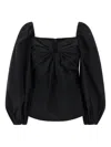 Carolina Herrera Square Neckline Top Puff Sleeves In Black