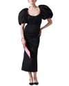 Carolina Herrera Puff Sleeve Scoop Neck Ruched Midi Dress In Black