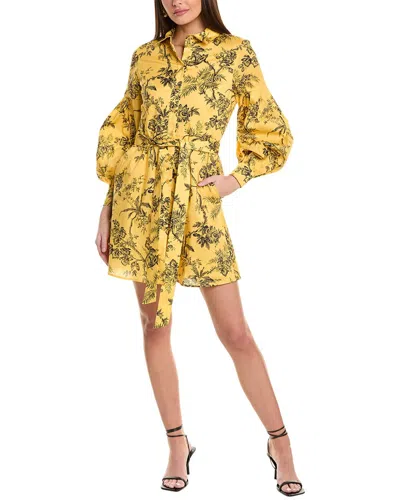Carolina Herrera Floral-print Cotton-blend Poplin Mini Shirt Dress In Yellow
