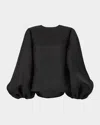 Carolina Herrera Puff-sleeve Silk Gazar Shirt In Black