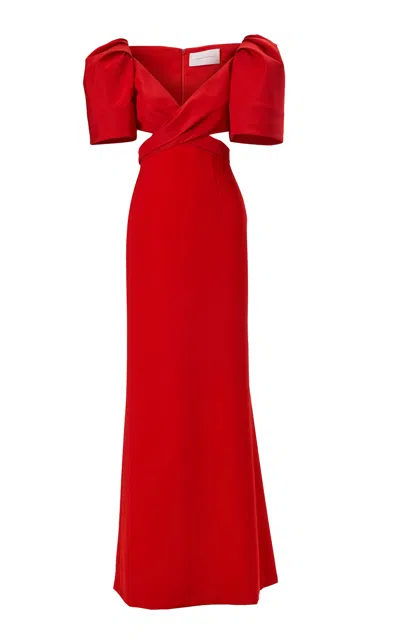 Carolina Herrera Puff-sleeve Stretch Fluid Crepe Gown In Red