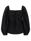 Carolina Herrera Square Neckline Top Puff Sleeves In Black