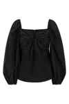 Carolina Herrera Square Neckline Top Puff Sleeves In Black
