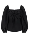 Carolina Herrera Square Neckline Top Puff Sleeves In Black