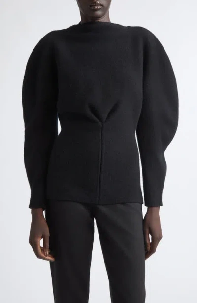Carolina Herrera Puff Sleeve Wool & Cashmere Sweater In Black