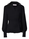 Carolina Herrera Long-sleeve Silk Wrap Blouse In Black