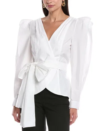 Carolina Herrera Puff Sleeve Wrap Top In White