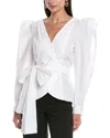 Carolina Herrera Puff Sleeve Wrap Top In White