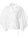 Carolina Herrera Puff-sleeve Cotton Wrap Top In White