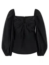 Carolina Herrera Square Neckline Top Puff Sleeves In Black