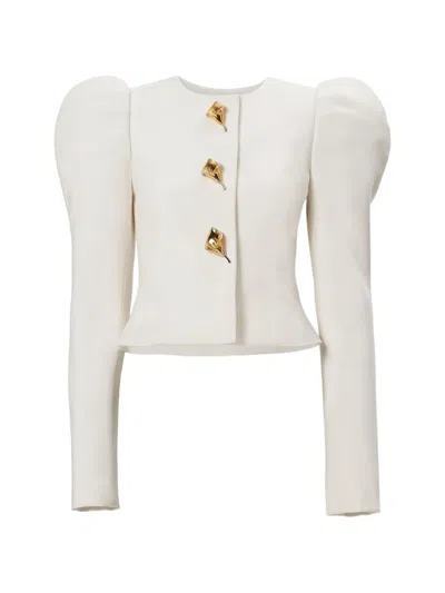 Carolina Herrera Puff-sleeve Calla Lily-button Jacket In Neutral