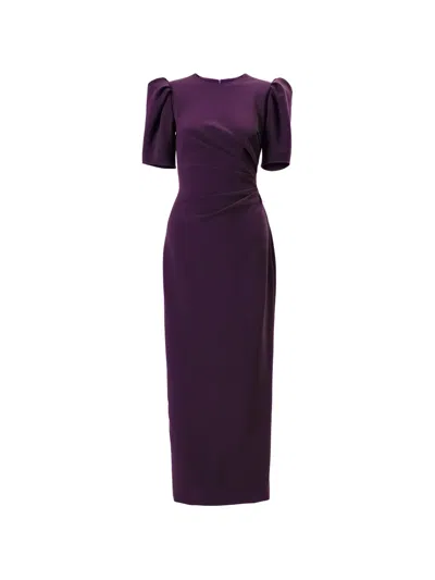 Carolina Herrera Puff-sleeve Gathered Midi Dress In Purple