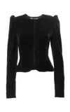 Carolina Herrera Puff-sleeve Stretch Velvet Jacket In Black