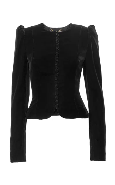 Carolina Herrera Puff-sleeve Stretch Velvet Jacket In Black